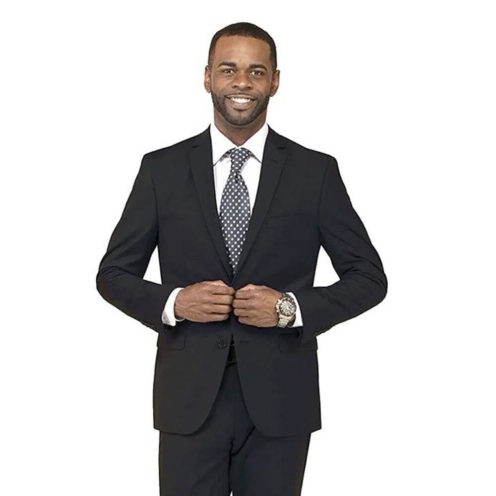 Vitali Mens R40/W34 Black 2 Button Suit Jacket Lined Blazer